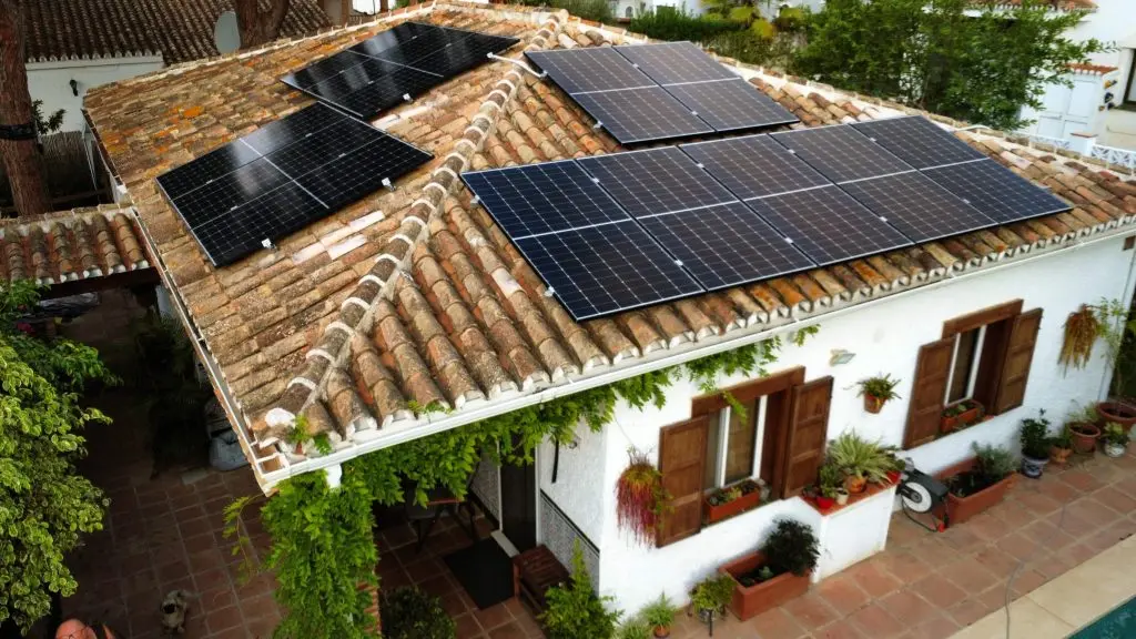 Solar panels on a tiled roof