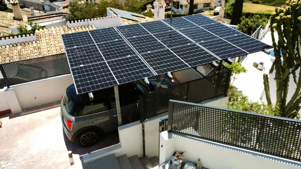 Solar carport over parking spaces