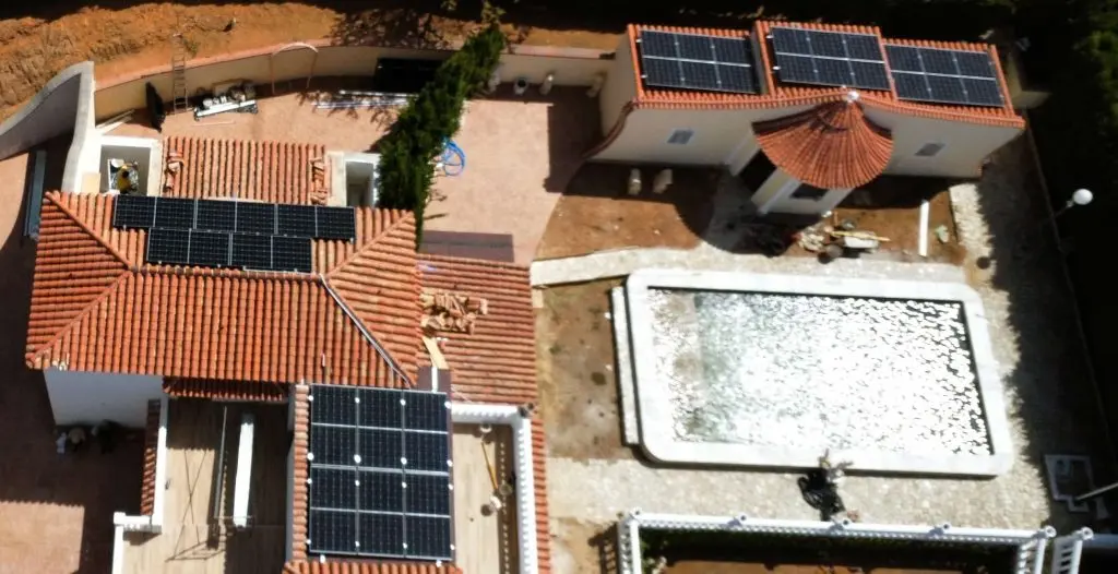 Solar panels on several houses in an urbanisation